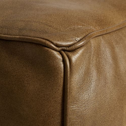 FUHRHOME St.Thomas Pouf Patina Brown aus Büffelleder und Wolle
