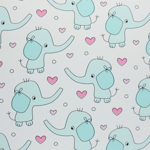 Kinderstoff Vorhangstoff Baby Elefant mintgrün Breite 150cm