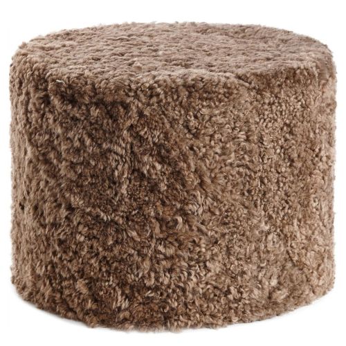 Natures Collection Pouf Echtfell Kurzwolle lockig Taupe