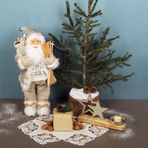 Plauener Spitze Weihnachtsdecke Glocke 32x45cm klassische Spitzendecke Leinenoptik mit Goldlurex