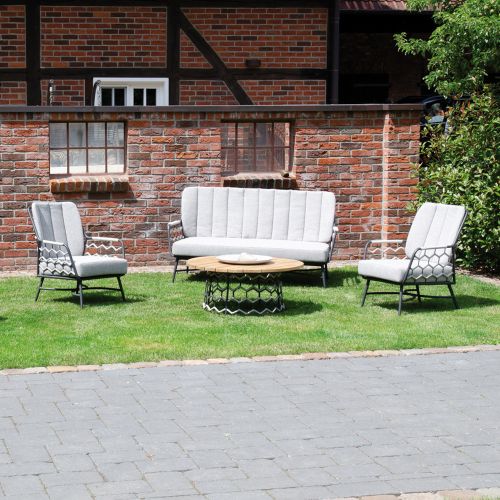 SonnenPartner Lounge-Sessel YALE silbergrau Gartensessel inkl.Kissen Alu Kunststoffgeflecht