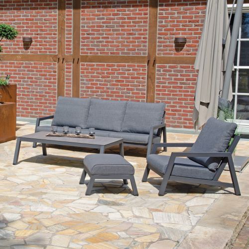 SonnenPartner Lounge Tisch EMPIRE anthrazit Gartentisch Alu mit Glasplatte