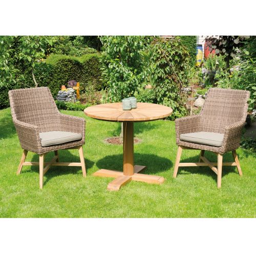 SonnenPartner Sessel HELIOS braun Gartensessel inkl.Kissen Teakholz Alu Kunststoffgeflecht