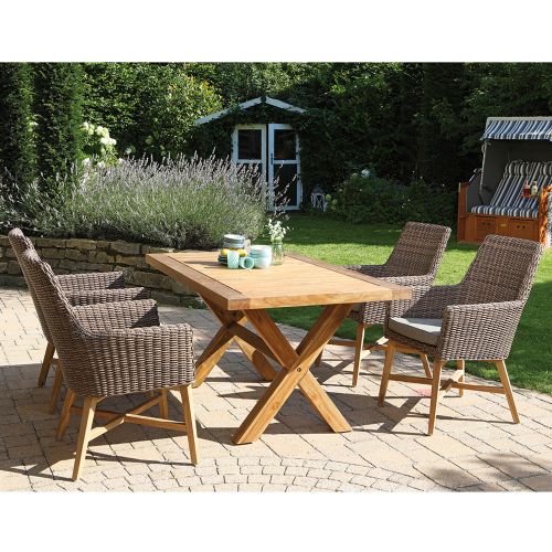 SonnenPartner Sessel HELIOS braun Gartensessel inkl.Kissen Teakholz Alu Kunststoffgeflecht