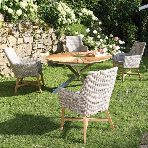 SonnenPartner Sessel HELIOS white Gartensessel inkl.Kissen Teakholz Alu Kunststoffgeflecht