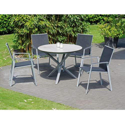 SonnenPartner Stapelsessel FRESNO 4er Set Gestell silber 4 Gartensessel Alu Polstertextil schwarz