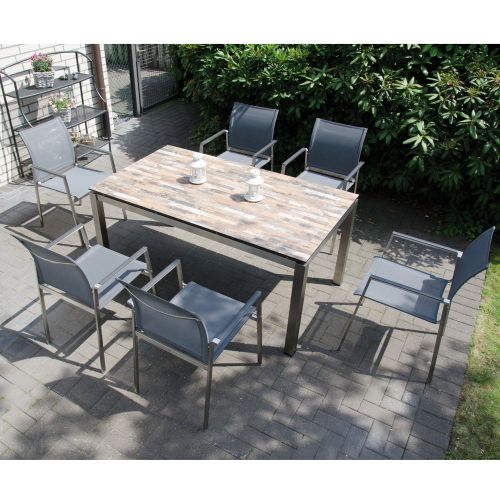 SonnenPartner Stapelsessel SOLICITY 4er Set 4 Stück Gartensessel Teakarmlehnen Textilgewebe anthrazit