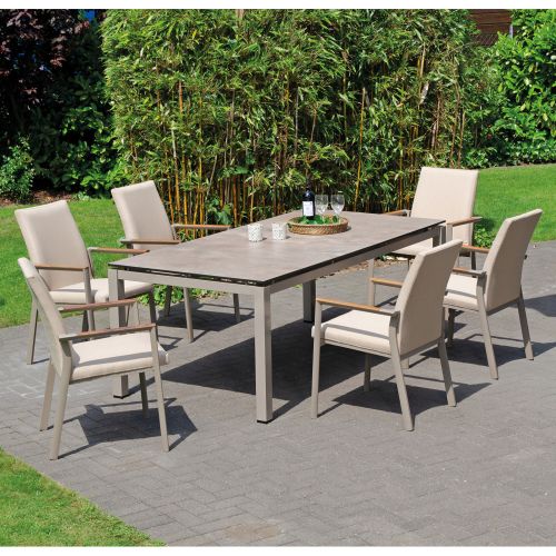 SonnenPartner Stapelsessel UNITED 4er Set champagner 4 Stück Gartensessel gepolstert Alu Outdoor Textil