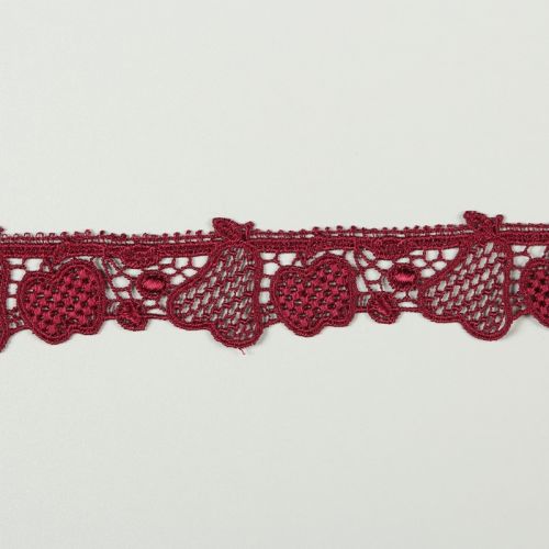 Spitzenborte Obstspitze Stickerei Apfel Birne Kirsche bordeaux Breite 4cm