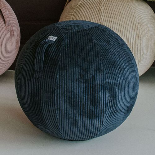 VLUV Stoff-Sitzball BOL VLIP navy 65cm aus Cordstoff mit Tragegriff für gesundes Sitzen