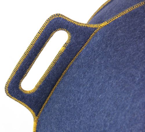 VLUV VELT hochwertiger Filz-Sitzball 70-75cm jeans/gold ergonomisches Design-Sitzmöbel mit Tragegriff