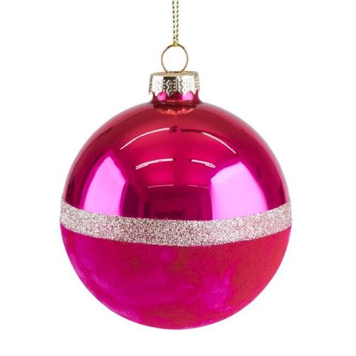 Weihnachtskugel Seoul Samt Set 8cm pink 6 Stück im Set Christbaumkugel mit Glitzerstreifen