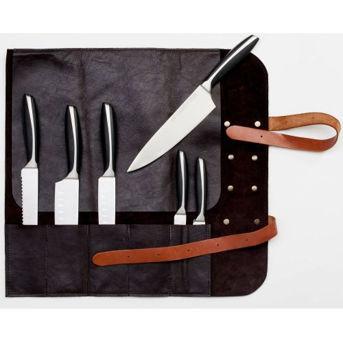 Xapron Leder Messerrollentasche Utah black vollnarbiges Büffelleder 10 Taschen verstellbare Träger