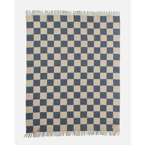 eskimo Decke Checks Schachbrett marine beige Schweizer Merino-Wolldecke gemustert