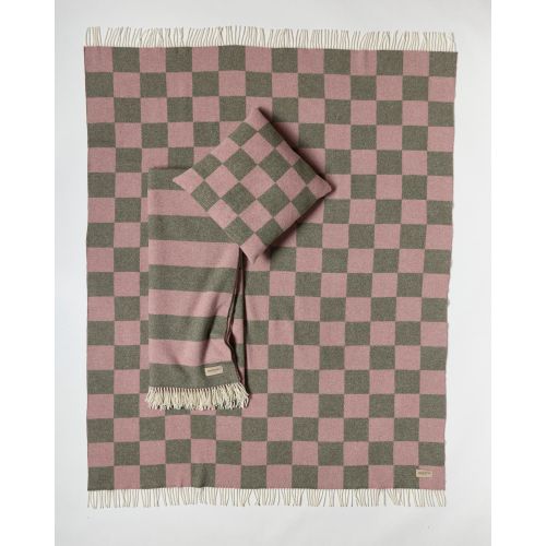 eskimo Decke Checks Schachbrett oliv rose Schweizer Merino-Wolldecke gemustert