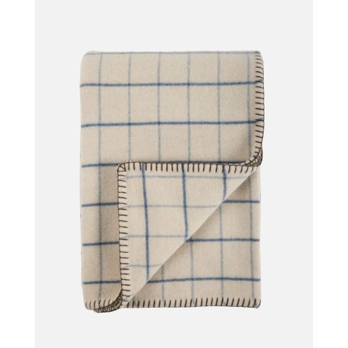 eskimo Decke Montauk beige blau Schweizer Merino-Wolldecke mit Karo-Muster