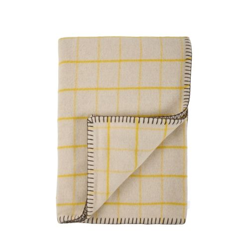 eskimo Decke Montauk beige gelb Schweizer Merino-Wolldecke mit Karo-Muster