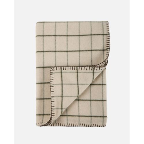eskimo Decke Montauk beige oliv Schweizer Merino-Wolldecke mit Karo-Muster