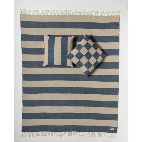 eskimo Decke Stripes Streifen marine beige Schweizer Merino-Wolldecke zweifarbig