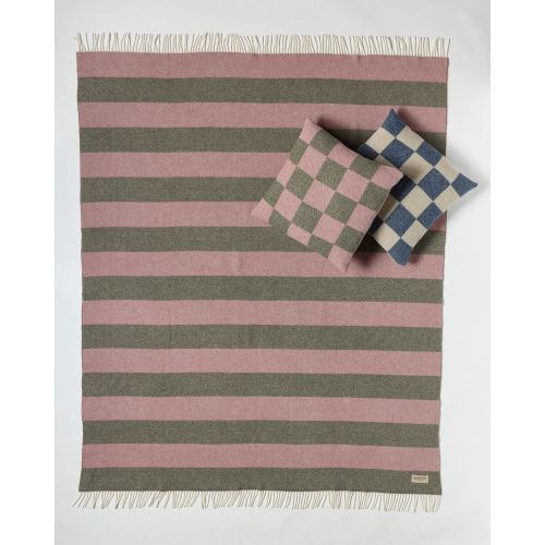 eskimo Decke Stripes Streifen oliv rose Schweizer Merino-Wolldecke zweifarbig